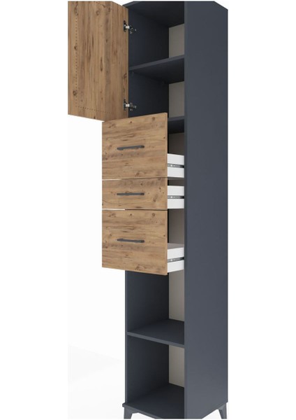 Hyperion Dolap 3 Raflı 3 Çekmeceli Tek Kapaklı 44X44X243 Antrasit-Çam indirimleri