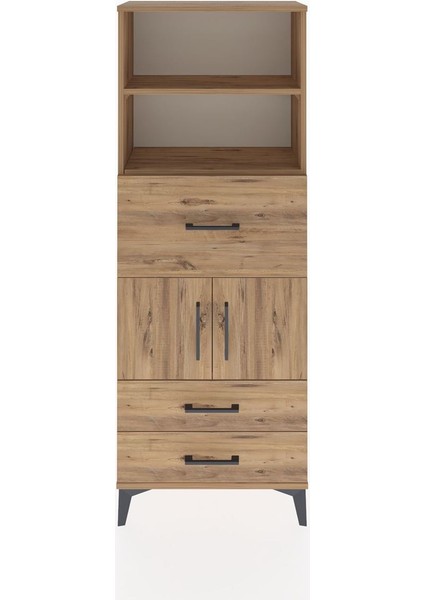 Arges Dolap 3 Raflı 3 Çekmeceli 2 Kapaklı 60X30X163 Çam-Çam