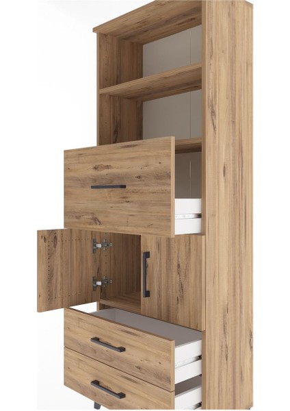 Arges Dolap 3 Raflı 3 Çekmeceli 2 Kapaklı 60X30X163 Çam-Çam indirimleri