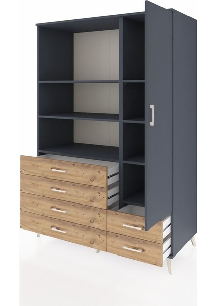 Kronos Dolap 7 Raflı 6 Çekmeceli Tek Kapaklı 132X59X195 Antrasit-Antrasit/çam modelleri