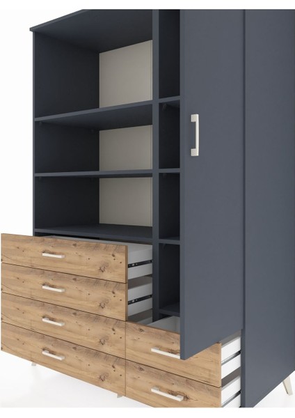 Kronos Dolap 7 Raflı 6 Çekmeceli Tek Kapaklı 132X59X195 Antrasit-Antrasit/çam fırsatları