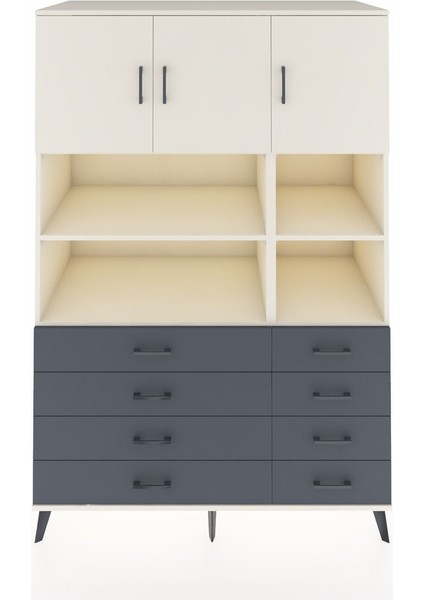 Kronos Dolap 8 Raflı 8 Çekmeceli 3 Kapaklı 132X59X195 Aytaşı-Aytaşı/antrasit