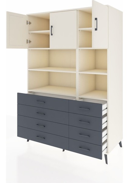 Kronos Dolap 8 Raflı 8 Çekmeceli 3 Kapaklı 132X59X195 Aytaşı-Aytaşı/antrasit modelleri