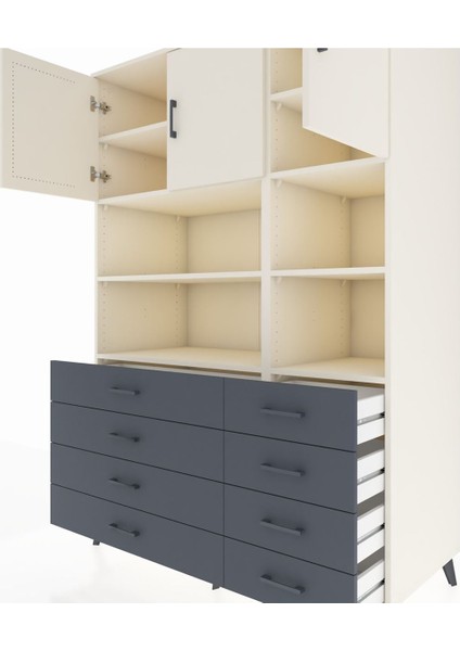 Kronos Dolap 8 Raflı 8 Çekmeceli 3 Kapaklı 132X59X195 Aytaşı-Aytaşı/antrasit fırsatları