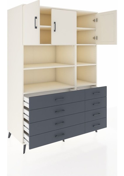 Kronos Dolap 8 Raflı 8 Çekmeceli 3 Kapaklı 132X59X195 Aytaşı-Aytaşı/antrasit indirimleri