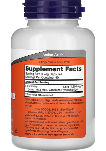 L-Ornithine, 500 Mg, 120 Veg Kapsül fiyatları
