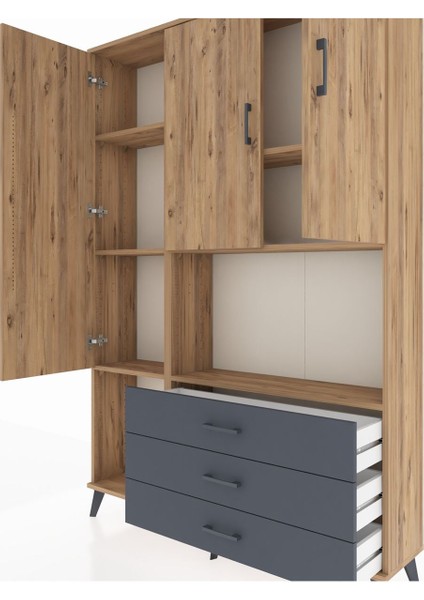 Arges Dolap 6 Raflı 3 Çekmeceli 3 Kapaklı 132X30X195 Çam-Çam/antrasit fırsatları