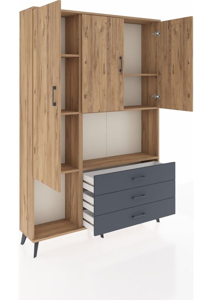 Arges Dolap 6 Raflı 3 Çekmeceli 3 Kapaklı 132X30X195 Çam-Çam/antrasit indirimleri