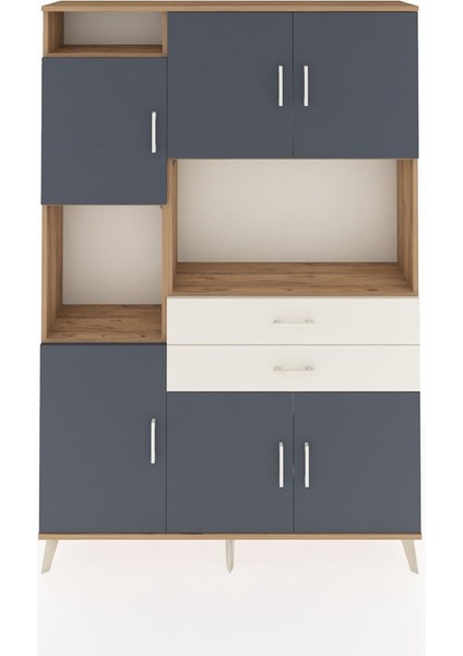 Arges Dolap 8 Raflı 2 Çekmeceli 6 Kapaklı 132X30X195 Çam-Antrasit/aytaşı