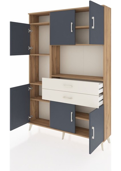 Arges Dolap 8 Raflı 2 Çekmeceli 6 Kapaklı 132X30X195 Çam-Antrasit/aytaşı modelleri