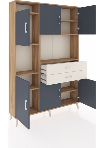 Arges Dolap 8 Raflı 2 Çekmeceli 6 Kapaklı 132X30X195 Çam-Antrasit/aytaşı indirimleri