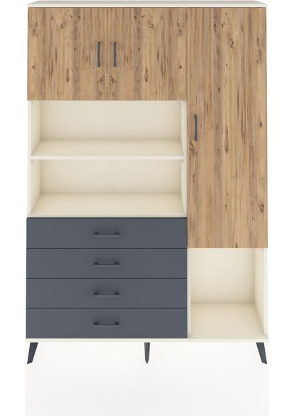 Arges Dolap 8 Raflı 4 Çekmeceli 3 Kapaklı 132X30X195 Aytaşı-Çam/antrasit