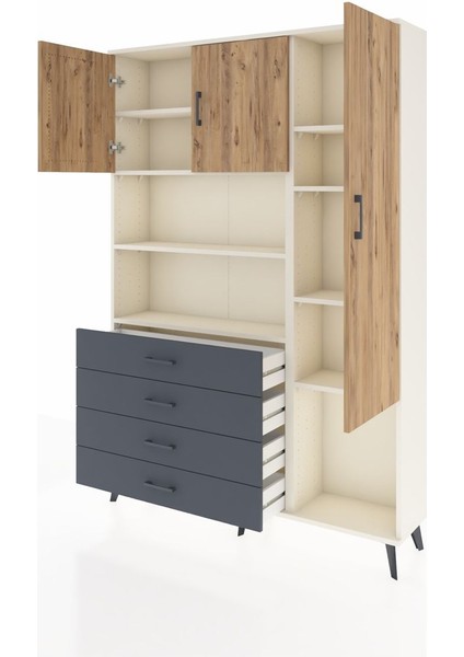 Arges Dolap 8 Raflı 4 Çekmeceli 3 Kapaklı 132X30X195 Aytaşı-Çam/antrasit modelleri