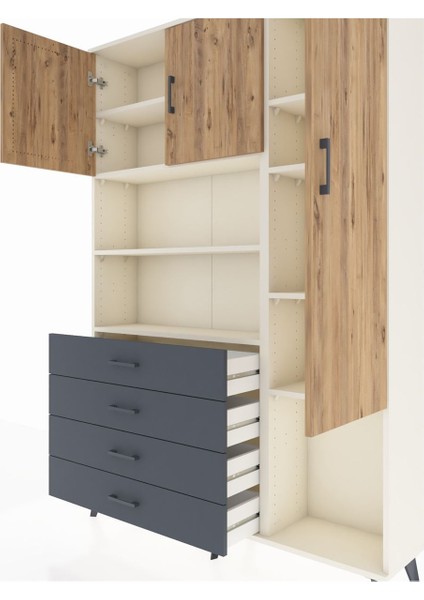 Arges Dolap 8 Raflı 4 Çekmeceli 3 Kapaklı 132X30X195 Aytaşı-Çam/antrasit fırsatları