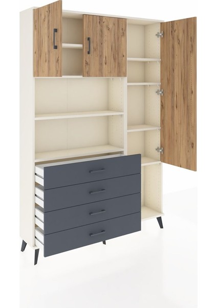 Arges Dolap 8 Raflı 4 Çekmeceli 3 Kapaklı 132X30X195 Aytaşı-Çam/antrasit indirimleri