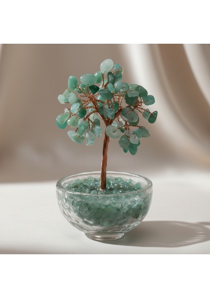 Aventurin Doğal Taş Cam Kaseli Tel Sarmalı Ağaç – Safnaturel (160 Gr)