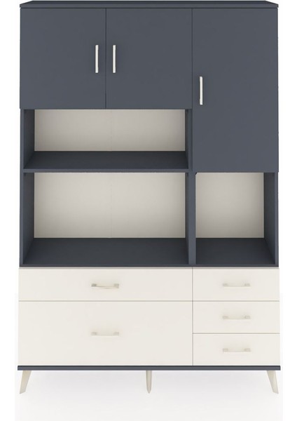 Arges Dolap 8 Raflı 5 Çekmeceli 3 Kapaklı 132X30X195 Antrasit-Antrasit/aytaşı