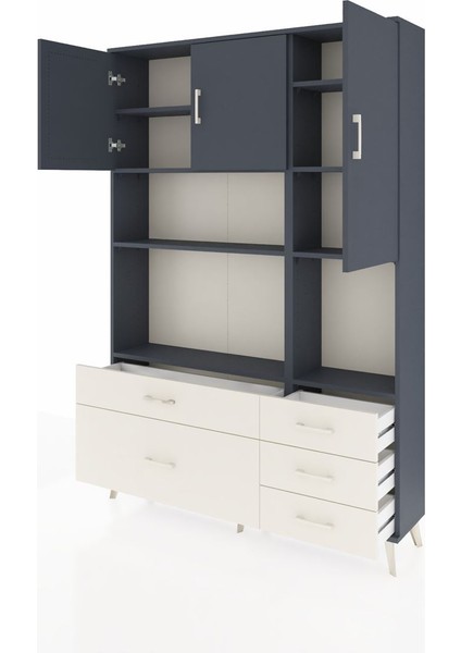 Arges Dolap 8 Raflı 5 Çekmeceli 3 Kapaklı 132X30X195 Antrasit-Antrasit/aytaşı modelleri