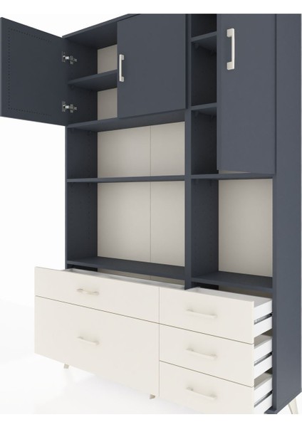 Arges Dolap 8 Raflı 5 Çekmeceli 3 Kapaklı 132X30X195 Antrasit-Antrasit/aytaşı fırsatları
