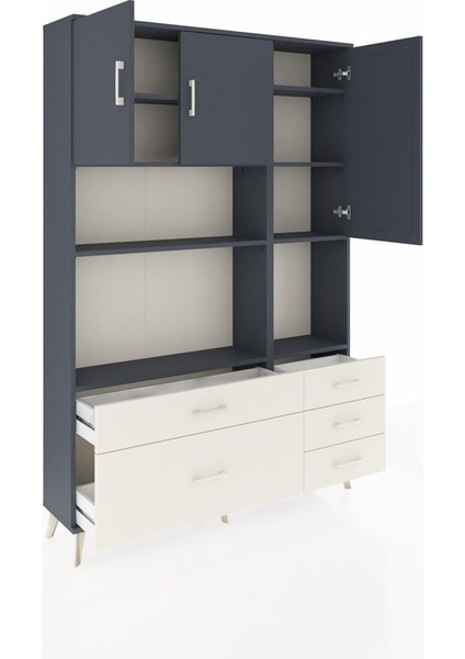 Arges Dolap 8 Raflı 5 Çekmeceli 3 Kapaklı 132X30X195 Antrasit-Antrasit/aytaşı indirimleri