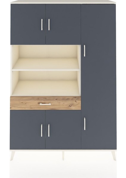 Hyperion Dolap 10 Raflı Tek Çekmeceli 6 Kapaklı 132X44X195 Aytaşı-Antrasit/çam