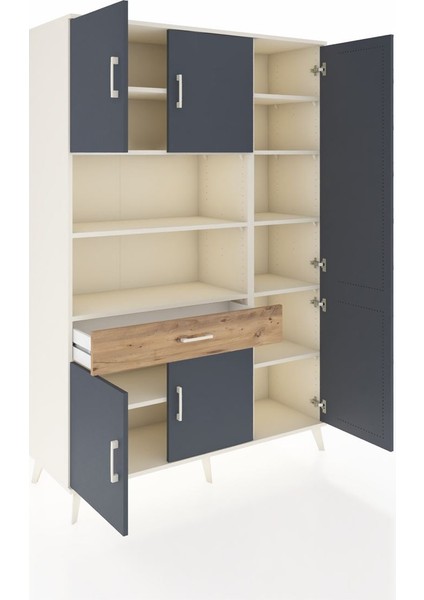 Hyperion Dolap 10 Raflı Tek Çekmeceli 6 Kapaklı 132X44X195 Aytaşı-Antrasit/çam indirimleri