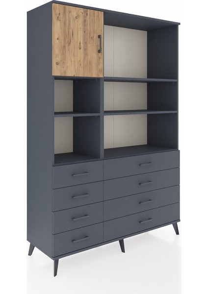 Hyperion Dolap 7 Raflı 8 Çekmeceli Tek Kapaklı 132X44X195 Antrasit-Çam/antrasit fiyatları
