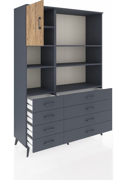 Hyperion Dolap 7 Raflı 8 Çekmeceli Tek Kapaklı 132X44X195 Antrasit-Çam/antrasit indirimleri