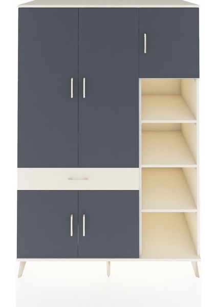 Kronos Dolap 10 Raflı Tek Çekmeceli 5 Kapaklı 132X59X195 Aytaşı-Antrasit/aytaşı