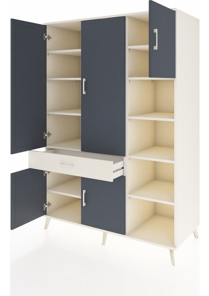 Kronos Dolap 10 Raflı Tek Çekmeceli 5 Kapaklı 132X59X195 Aytaşı-Antrasit/aytaşı modelleri