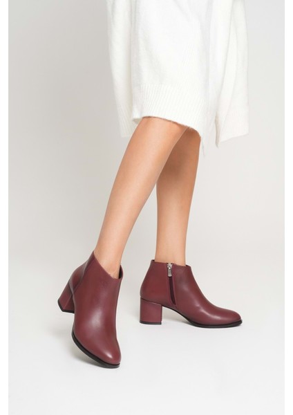 Kadın Hakiki Deri Topuklu Bot - Bordo fiyatları