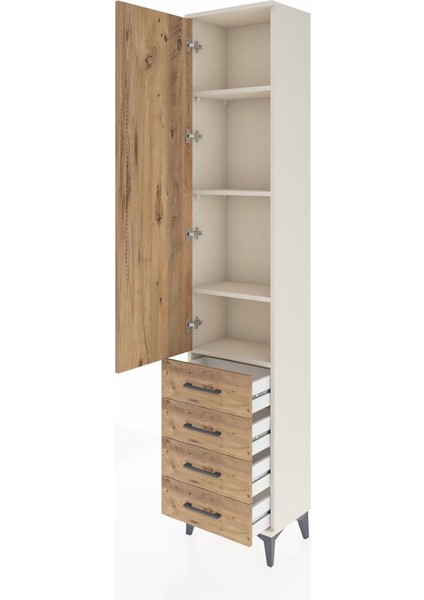 Arges Dolap 4 Raflı 4 Çekmeceli Tek Kapaklı 44X30X221 Aytaşı-Çam fırsatları