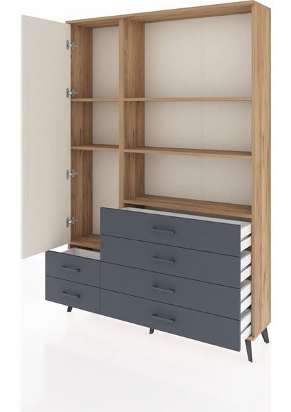 Arges Dolap 7 Raflı 6 Çekmeceli Tek Kapaklı 132X30X195 Çam-Aytaşı/antrasit modelleri