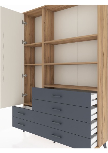 Arges Dolap 7 Raflı 6 Çekmeceli Tek Kapaklı 132X30X195 Çam-Aytaşı/antrasit fırsatları