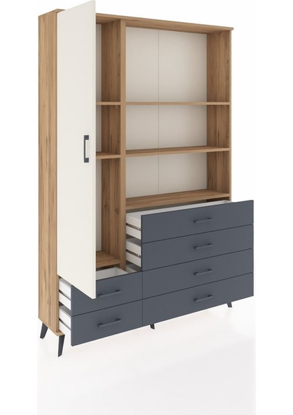 Arges Dolap 7 Raflı 6 Çekmeceli Tek Kapaklı 132X30X195 Çam-Aytaşı/antrasit indirimleri