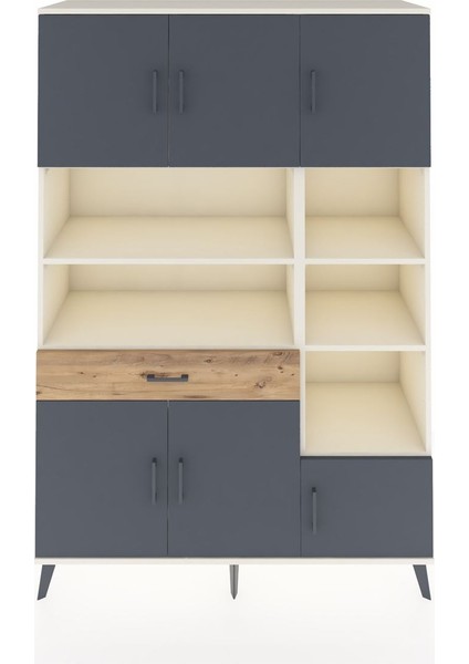 Hyperion Dolap 10 Raflı Tek Çekmeceli 6 Kapaklı 132X44X195 Aytaşı-Antrasit/çam