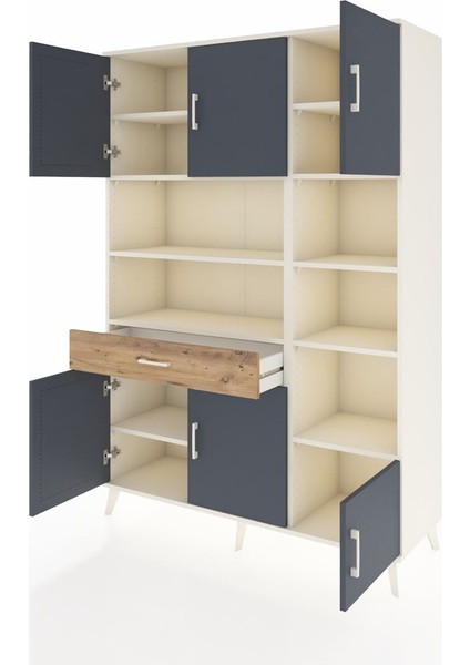 Hyperion Dolap 10 Raflı Tek Çekmeceli 6 Kapaklı 132X44X195 Aytaşı-Antrasit/çam modelleri