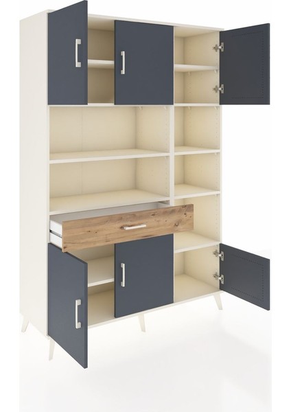 Hyperion Dolap 10 Raflı Tek Çekmeceli 6 Kapaklı 132X44X195 Aytaşı-Antrasit/çam indirimleri