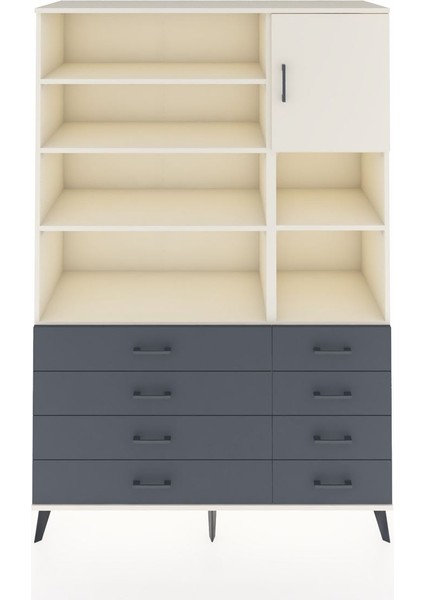 Hyperion Dolap 8 Raflı 8 Çekmeceli Tek Kapaklı 132X44X195 Aytaşı-Aytaşı/antrasit