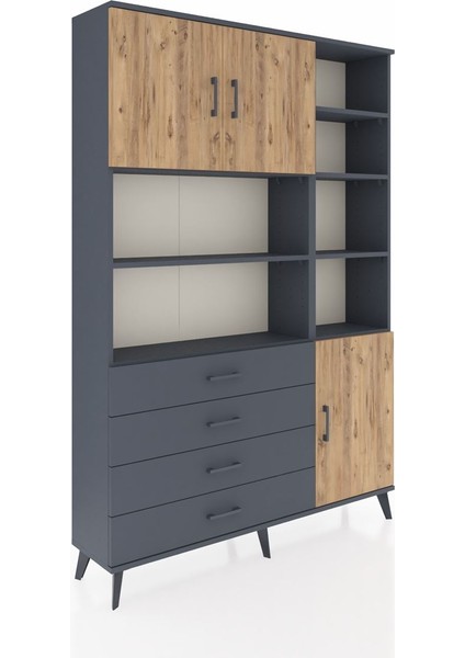 Arges Dolap 9 Raflı 4 Çekmeceli 3 Kapaklı 132X30X195 Antrasit-Çam/antrasit fiyatları