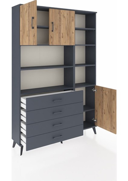 Arges Dolap 9 Raflı 4 Çekmeceli 3 Kapaklı 132X30X195 Antrasit-Çam/antrasit indirimleri
