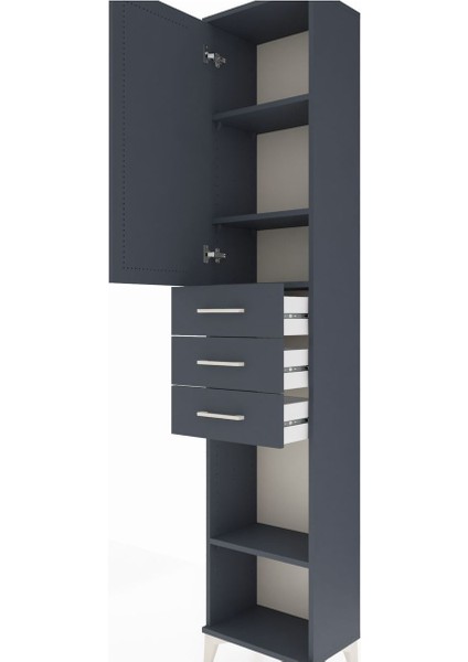 Arges Dolap 4 Raflı 3 Çekmeceli Tek Kapaklı 44X30X221 Antrasit-Antrasit indirimleri