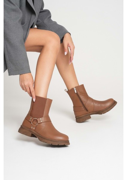 Kadın Hakiki Deri Metal Aksesuarlı Bot - Ceviz fiyatları