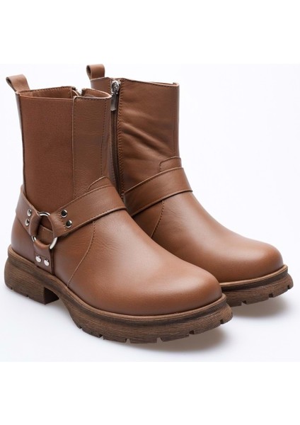 Kadın Hakiki Deri Metal Aksesuarlı Bot - Ceviz fırsatları