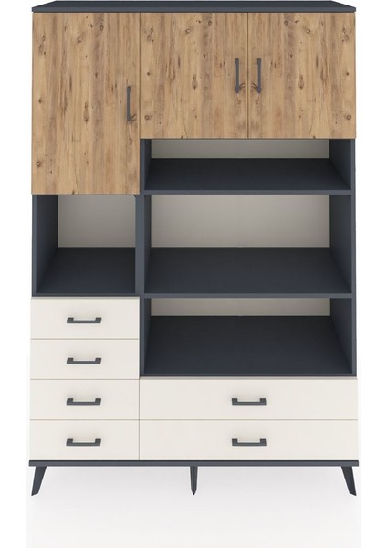 Hyperion Dolap 9 Raflı 6 Çekmeceli 3 Kapaklı 132X44X195 Antrasit-Çam/aytaşı