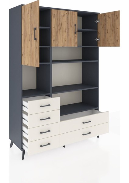 Hyperion Dolap 9 Raflı 6 Çekmeceli 3 Kapaklı 132X44X195 Antrasit-Çam/aytaşı indirimleri
