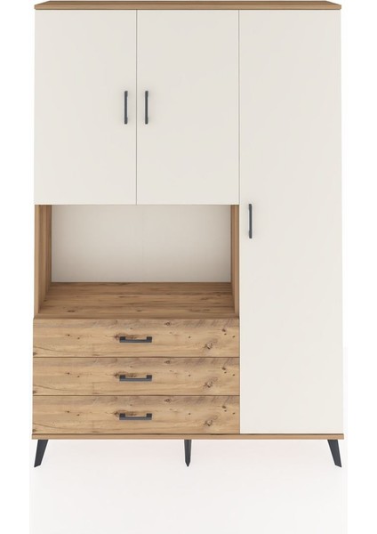 Arges Dolap 7 Raflı 3 Çekmeceli 3 Kapaklı 132X30X195 Çam-Aytaşı/çam