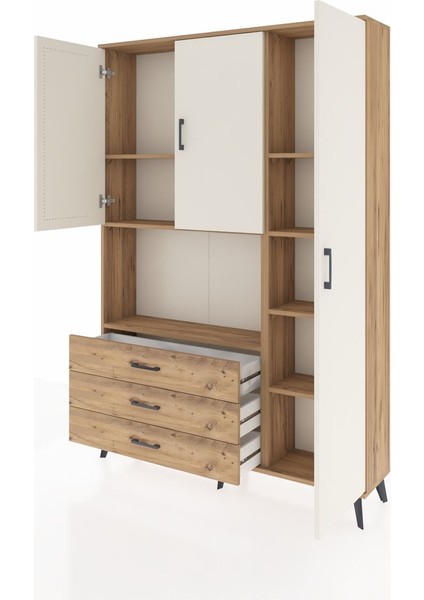 Arges Dolap 7 Raflı 3 Çekmeceli 3 Kapaklı 132X30X195 Çam-Aytaşı/çam modelleri