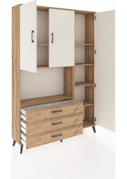 Arges Dolap 7 Raflı 3 Çekmeceli 3 Kapaklı 132X30X195 Çam-Aytaşı/çam indirimleri
