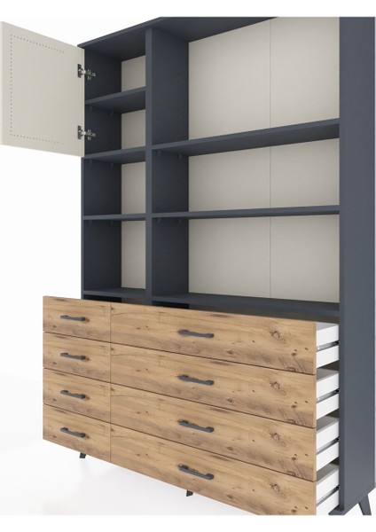 Arges Dolap 7 Raflı 8 Çekmeceli Tek Kapaklı 132X30X195 Antrasit-Aytaşı/çam fırsatları